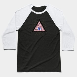 All Seeing eye - Pink with Blue eye Baseball T-Shirt